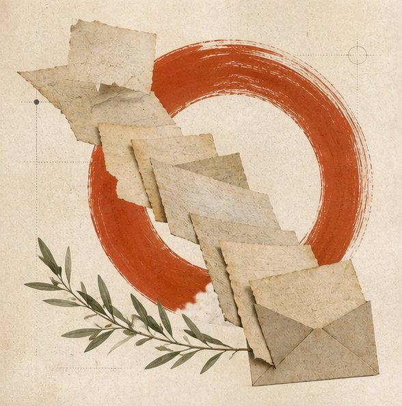 Editorial collage representing paid advertising — a fragmented marble bust with a single prominent eye against a red sun